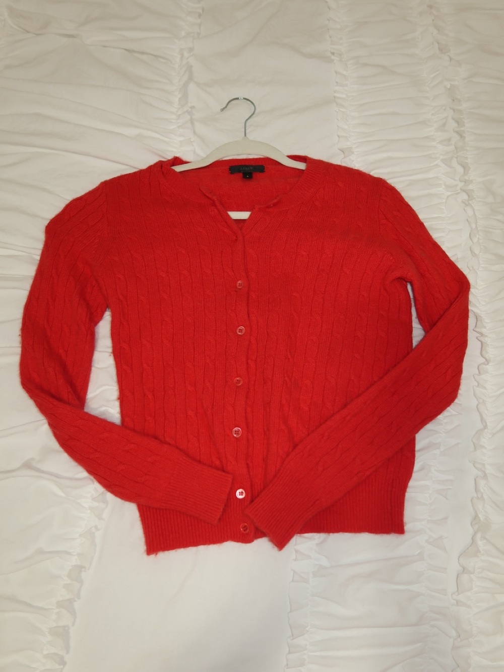 J. Crew Bright Red Cable-Knit Button Cardigan